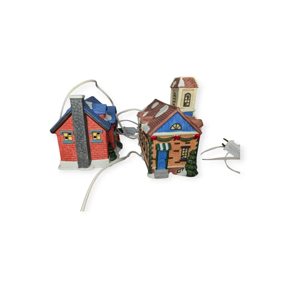 Grandeur Noel Ceramic Christmas Village Post Office Elementary School Set W/Box